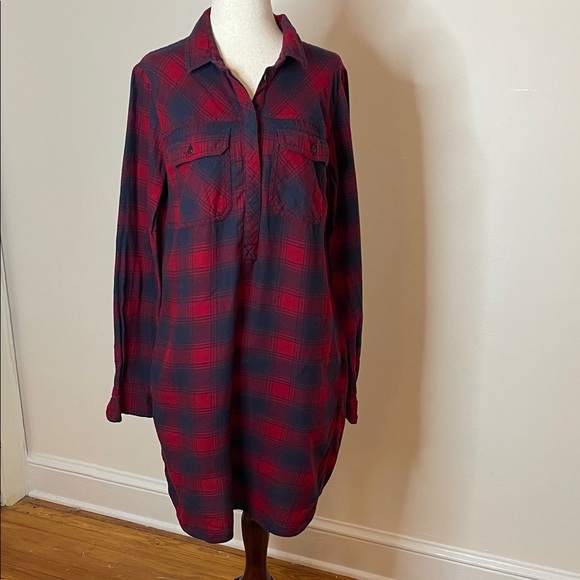 J. Crew Dresses & Skirts - J.Crew Plaid Flannel Tunic Dress Red Navy Small 100% Cotton